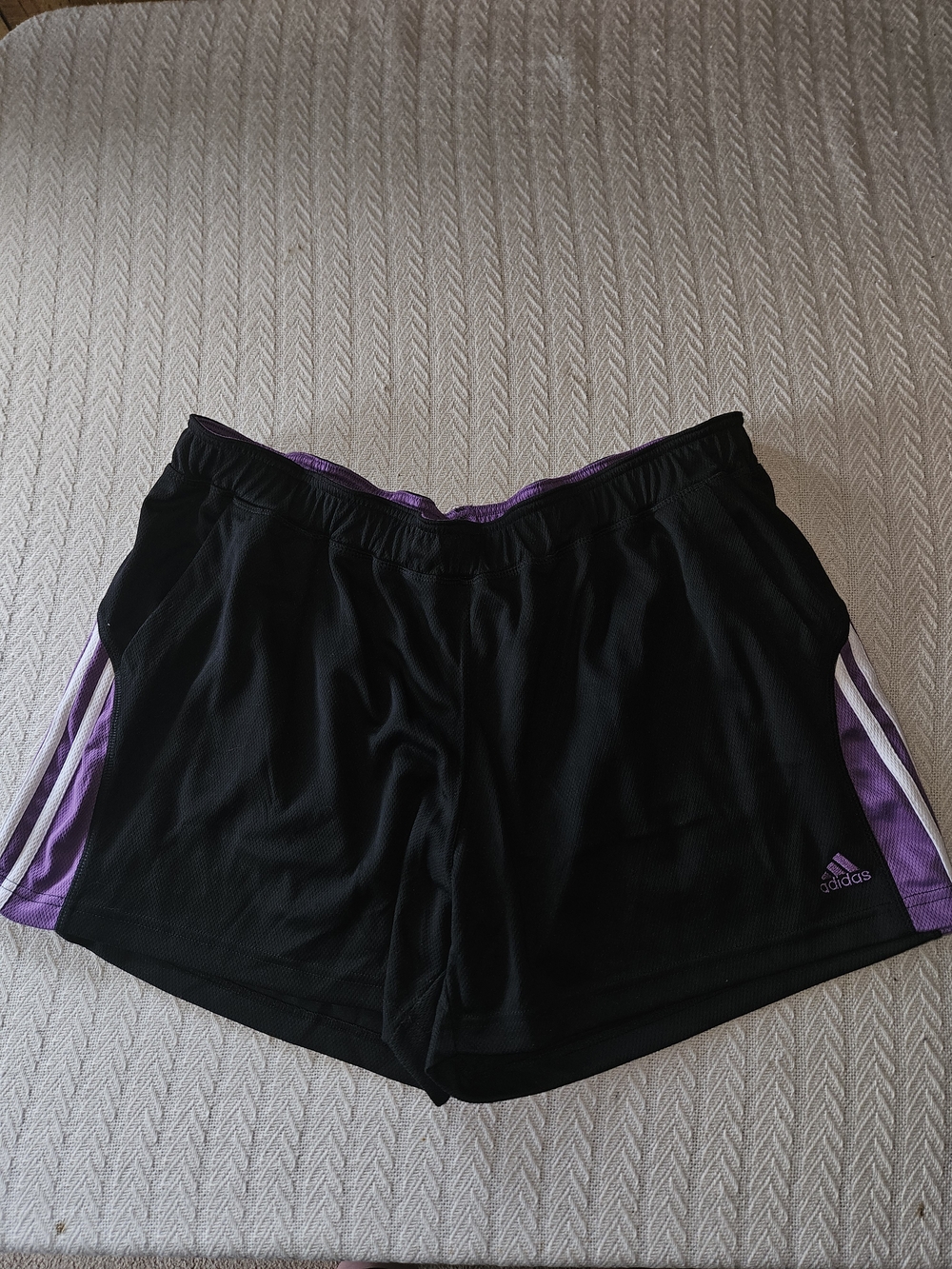 Adidas Women’s Black Athletic Shorts with Purple Accents